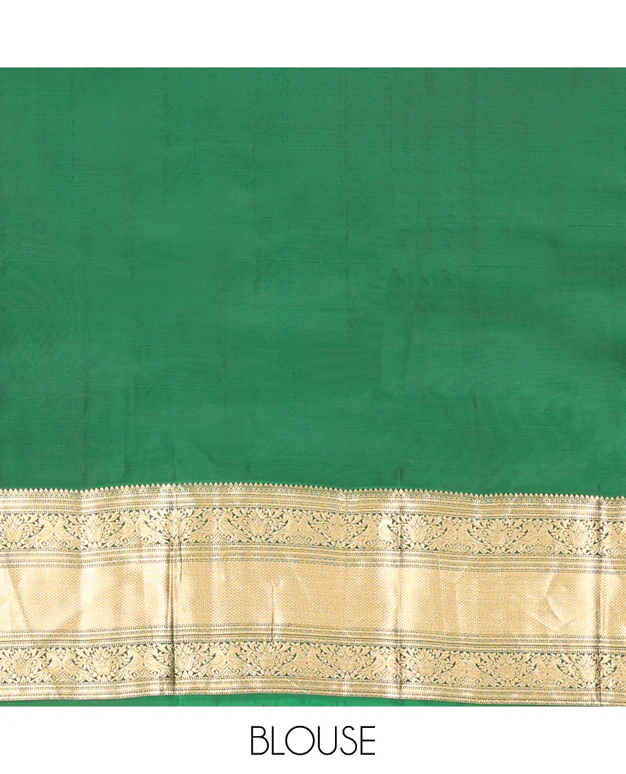 Brown Vasundhara Lite Silk Mix Saree, Meticulously Crafted with Zari Buttas and Checks On Its Body, Complemented by Contrast Border of Thilakam Mokku, Muthu, Banaras, Mayil, and Mayil Kann Designs, Grandly Decked Up Pallu and Paired with a Contrast Blouse - Image 6