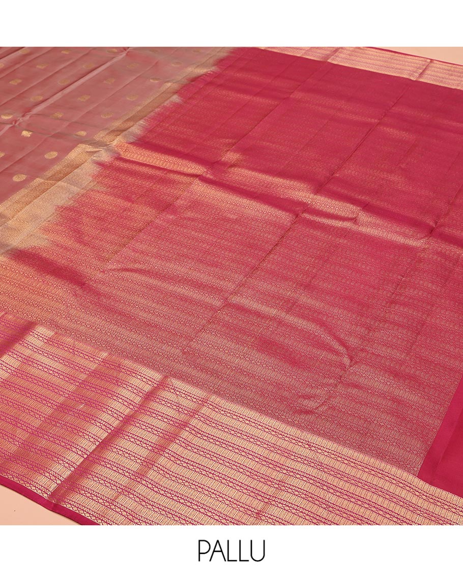 Brown Vasundhara Silk Mix Saree, Enriched with Mayil and Chakram Buttas All Over Its Body, Complemented by Contrast Geometric Patterned Border, Grandly Decked Up Pallu and Paired with a Contrast Blouse - Image 5