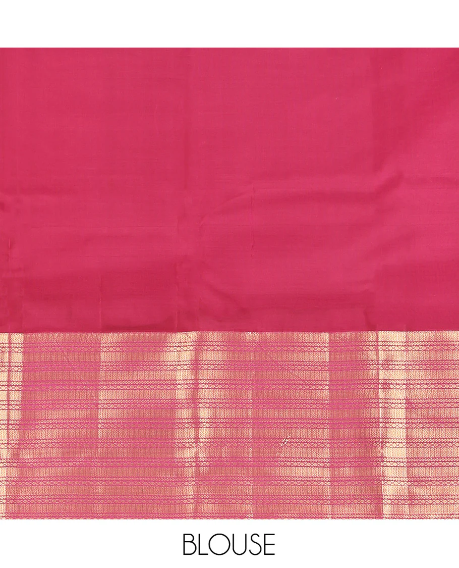 Brown Vasundhara Silk Mix Saree, Enriched with Mayil and Chakram Buttas All Over Its Body, Complemented by Contrast Geometric Patterned Border, Grandly Decked Up Pallu and Paired with a Contrast Blouse - Image 6