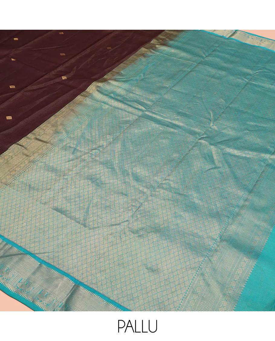 Brown Vasundhara Silk Saree, Charmingly Accented with Stripes and Zari Buttas All Over Its Body, Complemented by a Contrast Border of Rekku, Neli, Kuyil Kann, and Mayil Designs, Grand Jaal Pallu, and Paired with a Contrast Blouse - Image 5