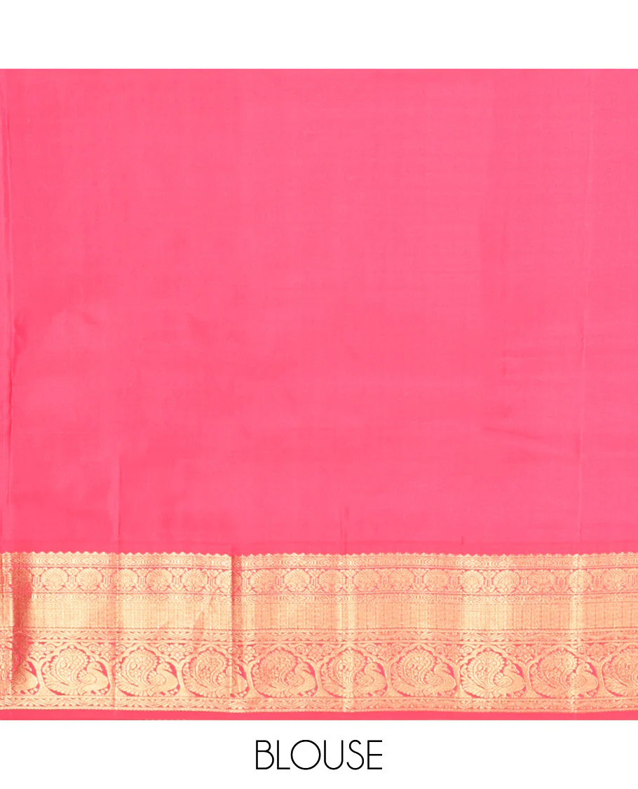 Brown Vasundhara Silk Saree, Decorated with Zari Buttas on Its Body, Complemented by a Contrast Traditional Zari Border of Mayil Designs, Grand Pallu Depicts Jaal and Floral Designs, and Paired with a Contrasting Blouse - Image 11