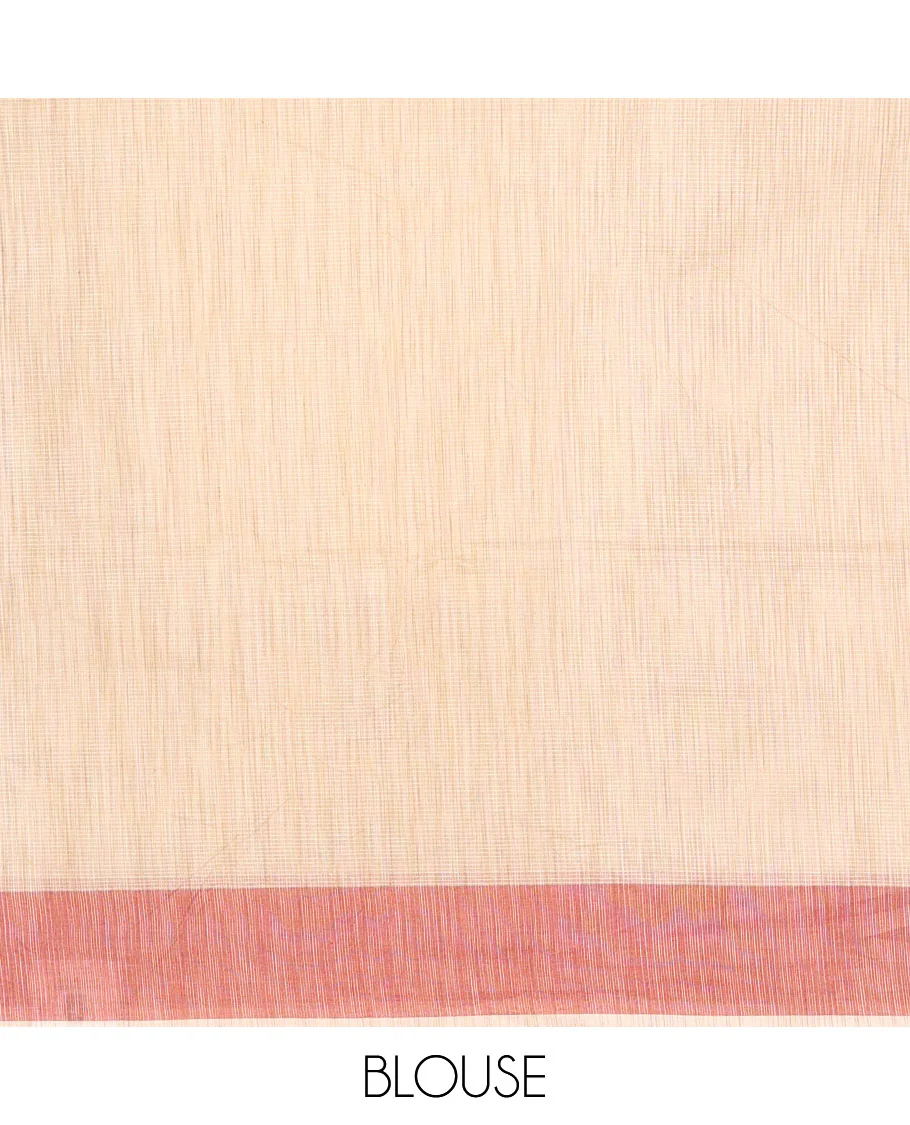 Chikku and Pink Kota Cotton Saree Subtly Woven with Zig-Zag Checks in Thread, Subtly Sparkled Contrast Bavanji Border, Plain Pallu, and Paired with a Matching Blouse - Image 6