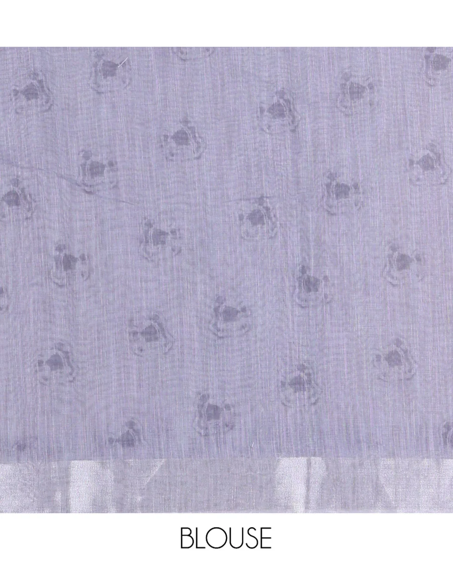 Chikku-Grey Linen Cotton Saree, Adorned with Ombre-Style Dye Print, a Subtle Zari Border, Bold Shibori-Printed Pallu, and a Printed Blouse - Image 3