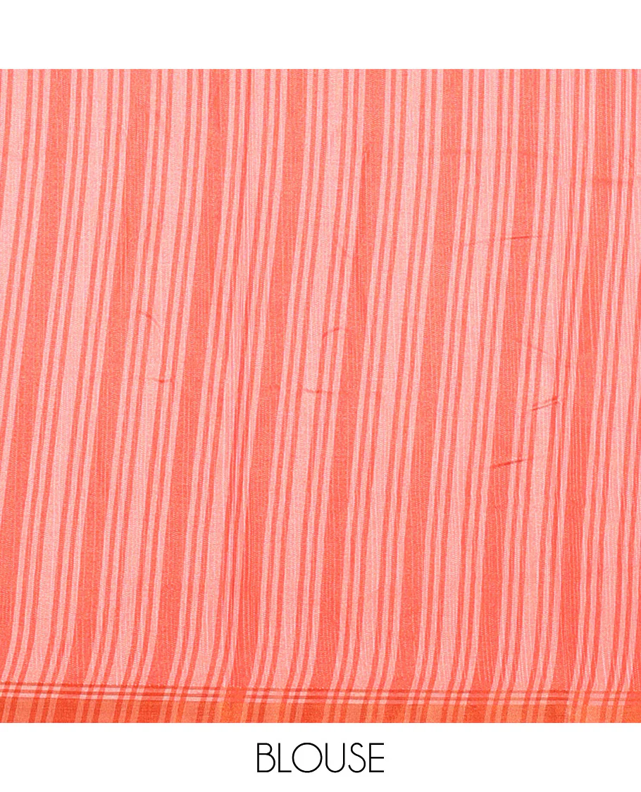 Chikku  Manipuri Silk Saree Subtly Woven with Stripes All Over Its Body, Complemented by Contrast Geometric Print and Zari Work Border, Pallu Features Stripes, and Paired with a Contrast Striped Blouse - Image 3
