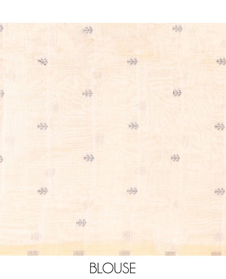 Chikku Munga Cotton Saree Bedecked with Threa Dwoven Warli-Village Theme Motifs All Over Its Body, Subtly Colored Contrast Warli Border, Pallu Depicting Warli Island, and Comes with a Matching Blouse - Image 3