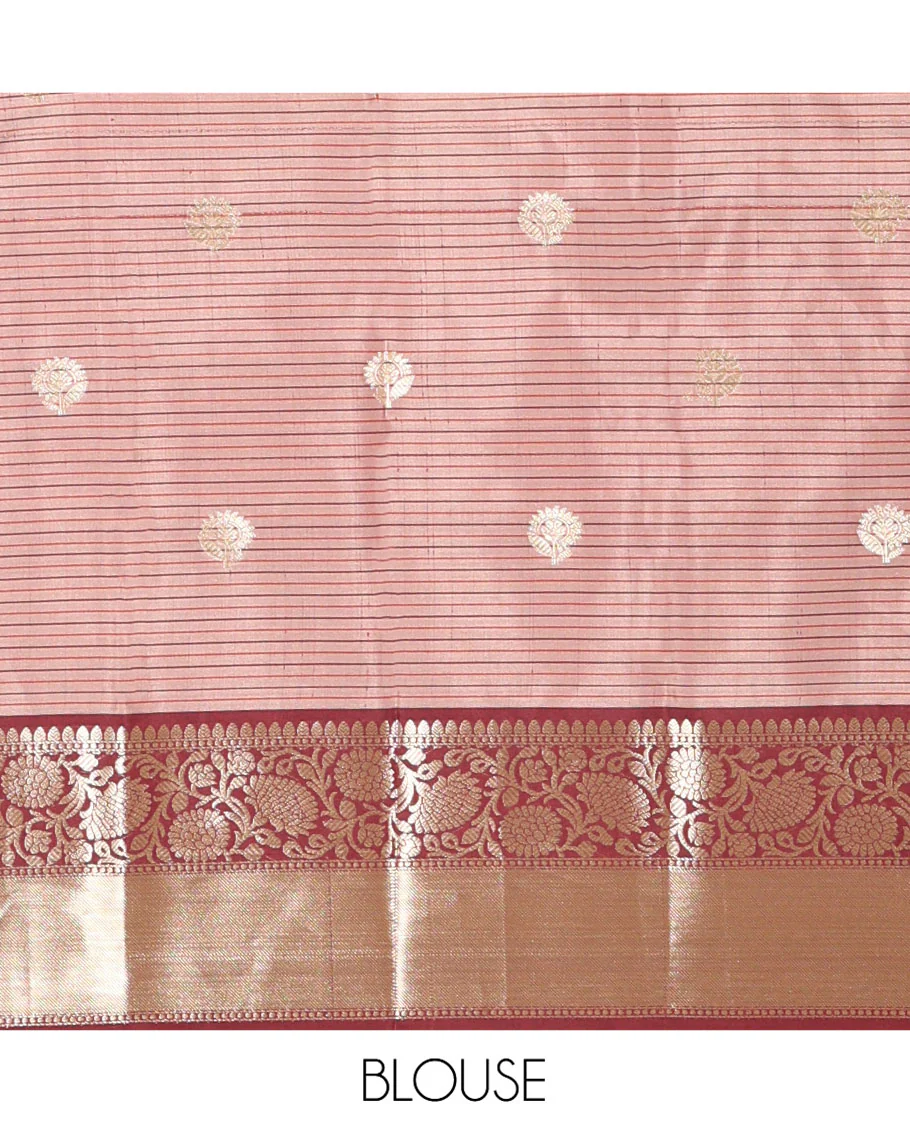 Chikku Soft Silk Saree, Subtly Woven with Vintage Checks On Its Body, Complemented by Contrast Traditional Zari Designs Woven Ganga Jamuna Border, Subtle Pallu and Paired with a Matching Blouse - Image 3