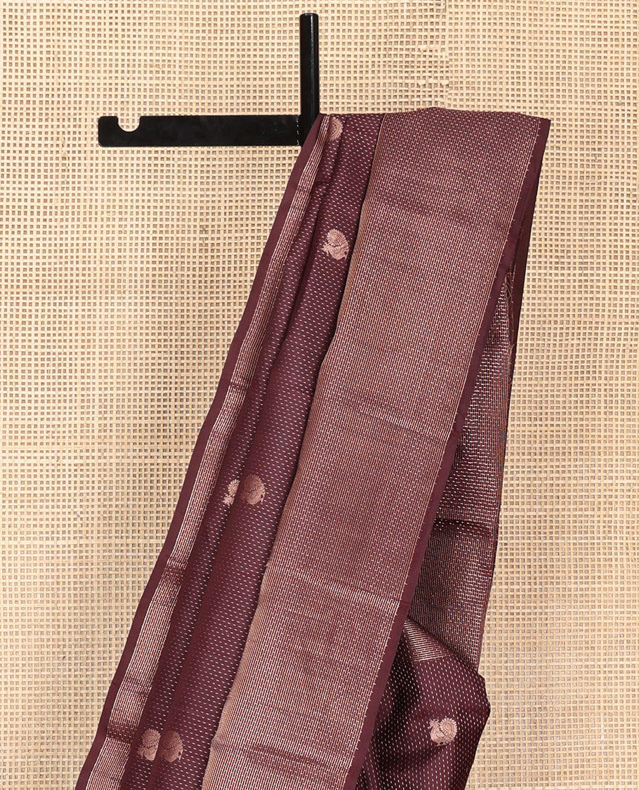 Coffee Brown Vasundhara Silk Saree, Finely Crafted with Raindrop Buttas, and Annam Chakram Bu\ttas on Its Body, Highlighted by a Zari Geometric-Textured Border, Gleaming Copper-Colored Zari Pallu of Jaal Designs, and Paired with a Matching Blouse - Image 11