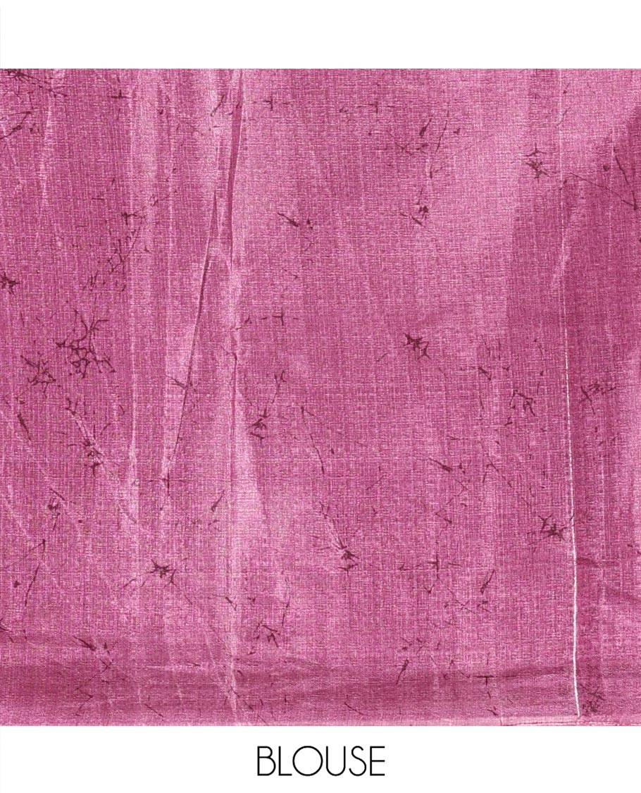 Cream and Purple Art Khadi Cotton Saree, Adorned With Half-and-Half-style Floral Print On Its Body, Highlighted by Contrast Piping Border, Self-Pallu and Paired with a Contrast Blouse - Image 3
