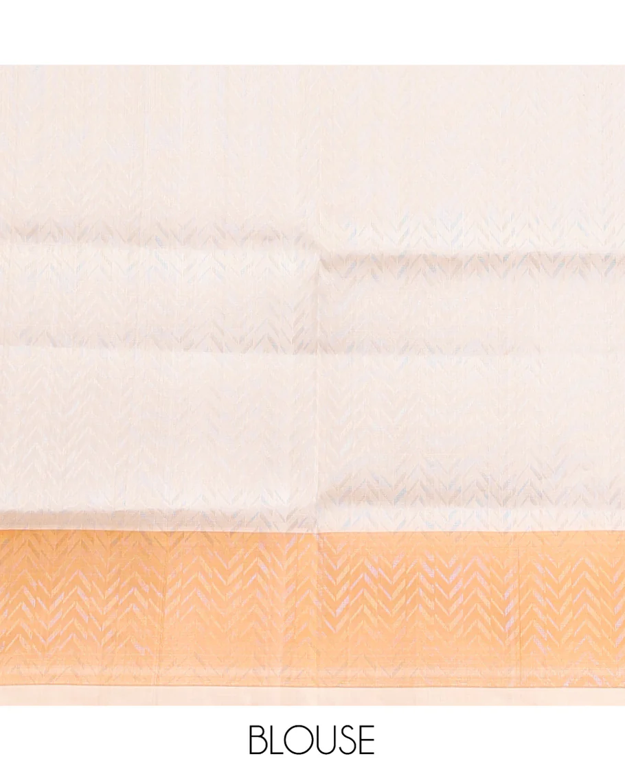 Cream-Base Mayuri Soft Silk Saree, Delicately Woven with Multi-Color Stripes on Its Body, Complemented by a Sparse Pallu of Thazampoo Rekku Designs, and Paired with a Matching Blouse - Image 6
