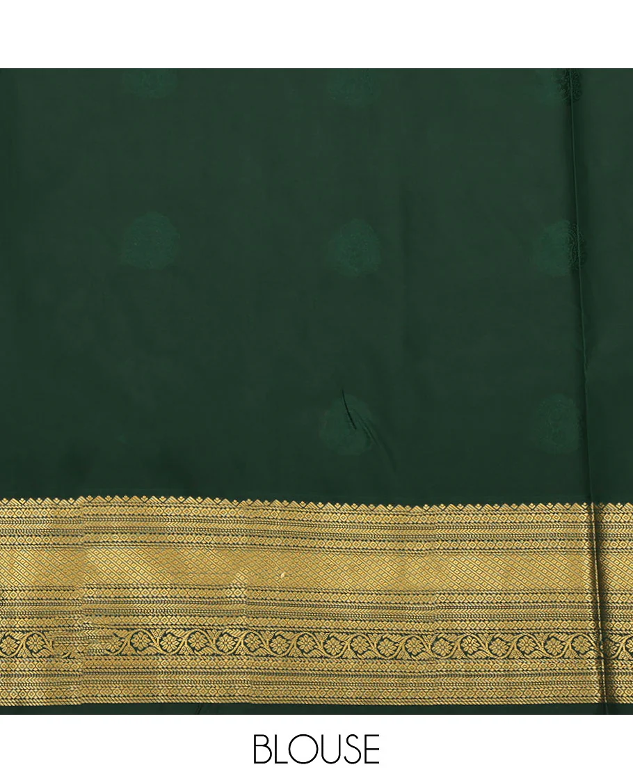 Cream Budget Silk Saree, Enthralled with Zari Buttas, Complemented by a Contrast Traditional Zari Border, Pallu of Jaal Designs, and a Contrast Blouse - Image 4