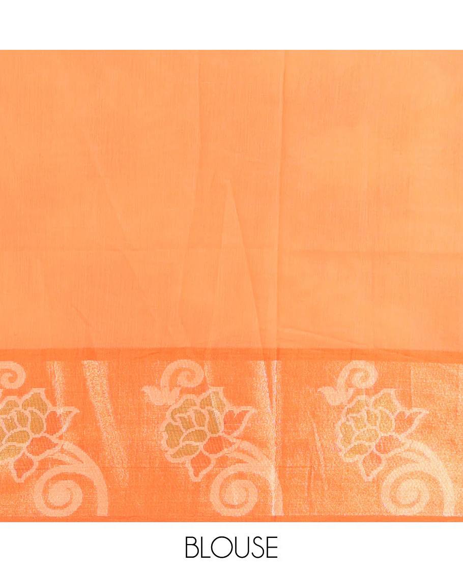 Cream Chanderi Cotton Saree, Elevated with Pochampally-Style Leaf Designs on Its Body, Complemented by a Contrast Border of Rose Floral Designs in Zari, Pallu of Colorful Floral Designs, and Paired with a Contrast Blouse - Image 3