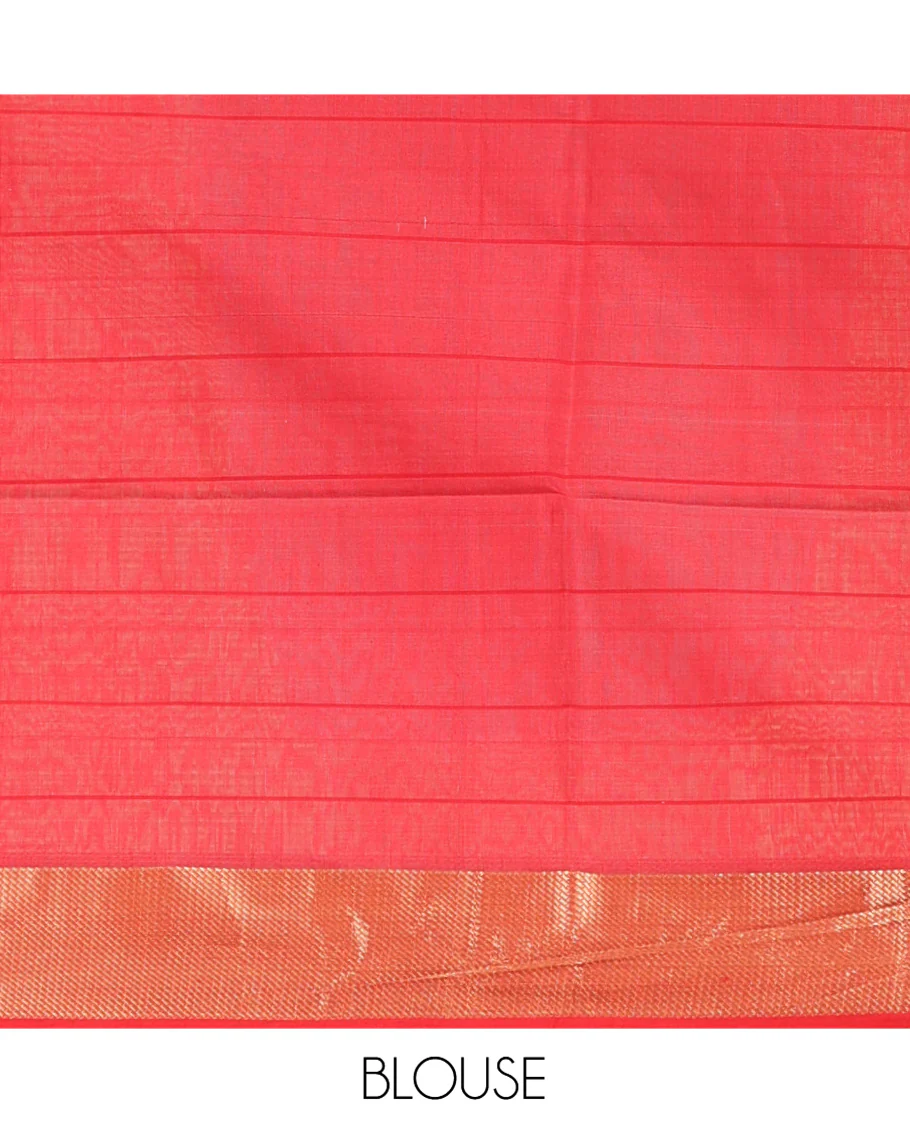 Cream Checked Maheshwari Cotton Saree, Complemented by a Contrast Zari Textured Border, Gleaming Pallu, and Paired with a Contrast Blouse - Image 5