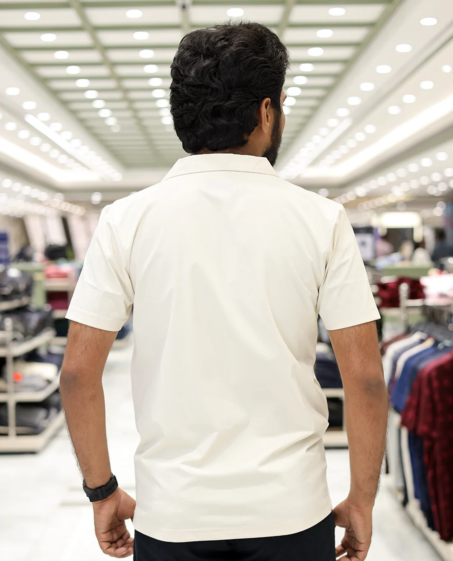 Cream Cotton-Blended Casual Shirt Comes with Humming Bird Motifs, Knitted Embroidery, Cuban Collar, Half Sleeves, Boxy Fit, and Regular Length - Image 4