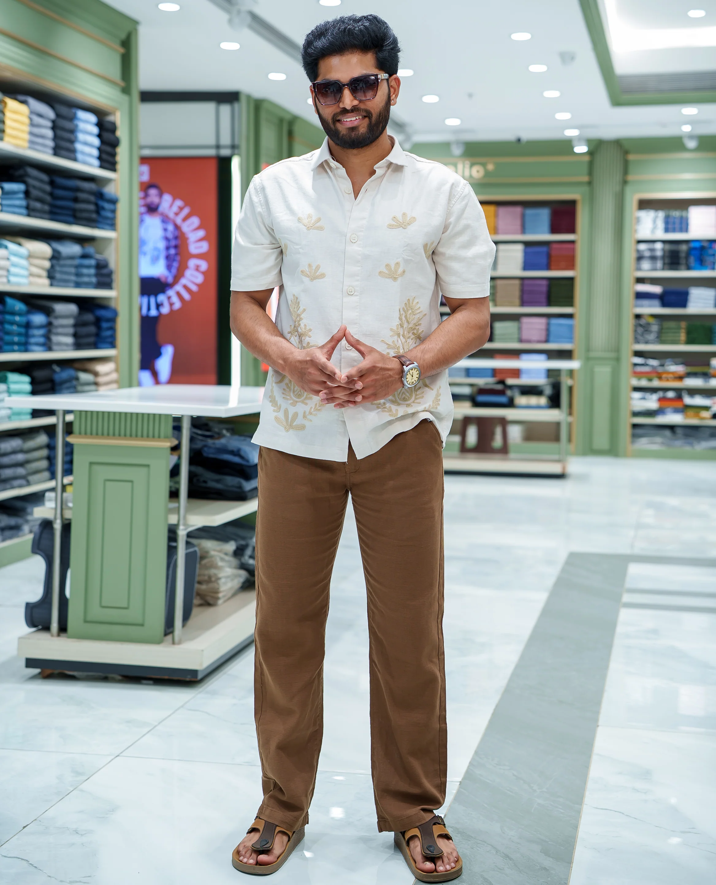 Cream Cotton-Blended Casual Shirt, Enthralled with Floral-Themed Crochet Embroidery, Featuring a Spread Collar, Half Sleeves, Regular Fit, and Regular Length - Image 2