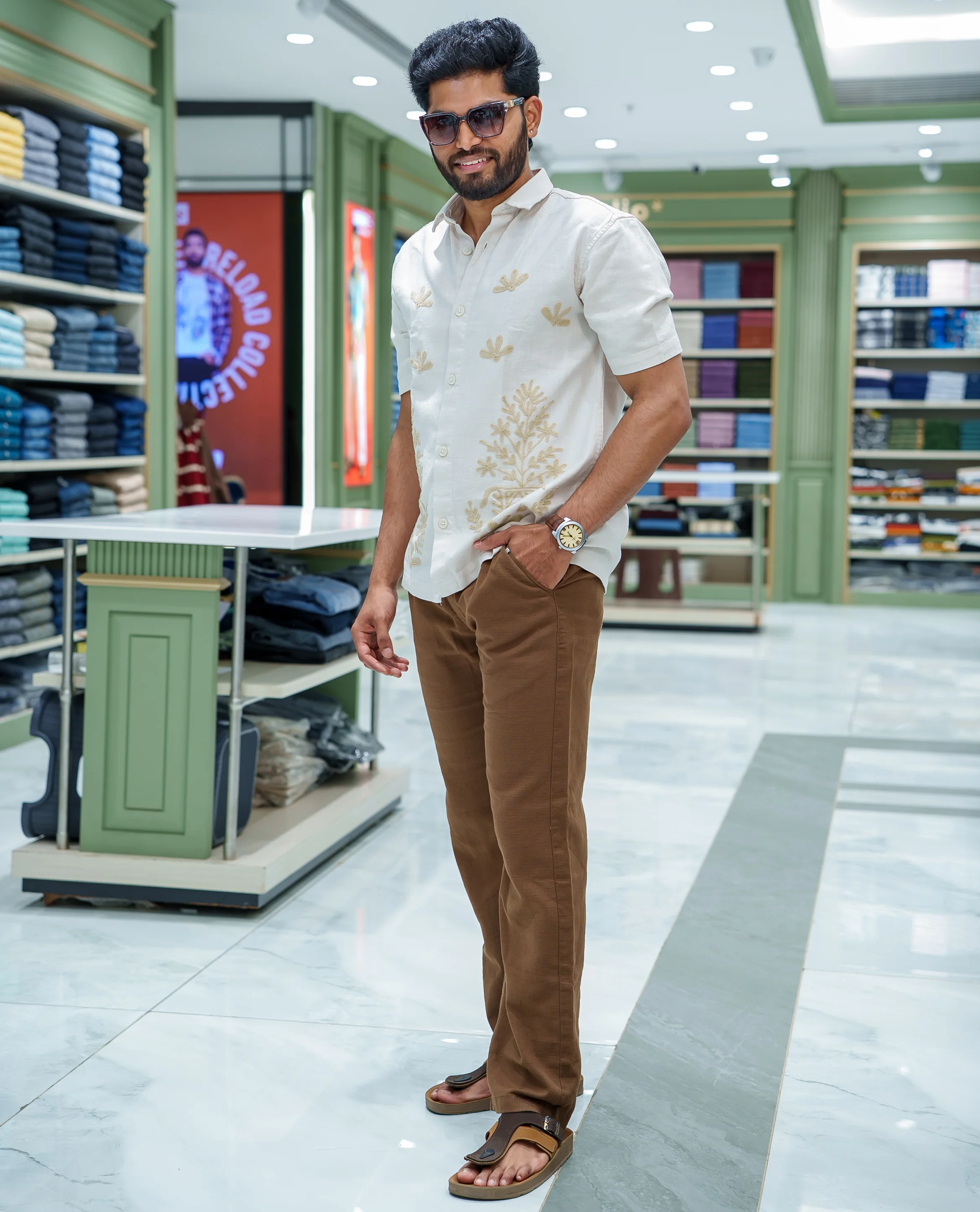 Cream Cotton-Blended Casual Shirt, Enthralled with Floral-Themed Crochet Embroidery, Featuring a Spread Collar, Half Sleeves, Regular Fit, and Regular Length - Image 3