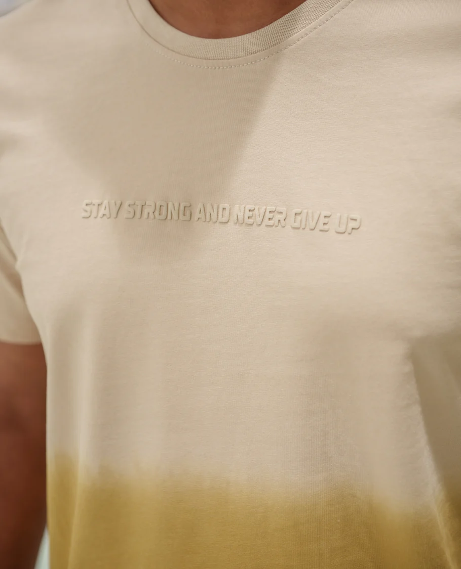 Cream Cotton-Blended Ombre-Dyed T-Shirt Comes with Typographic Print, Crew Neck, Half Sleeves, Slim Fit, and Regular Length - Image 6