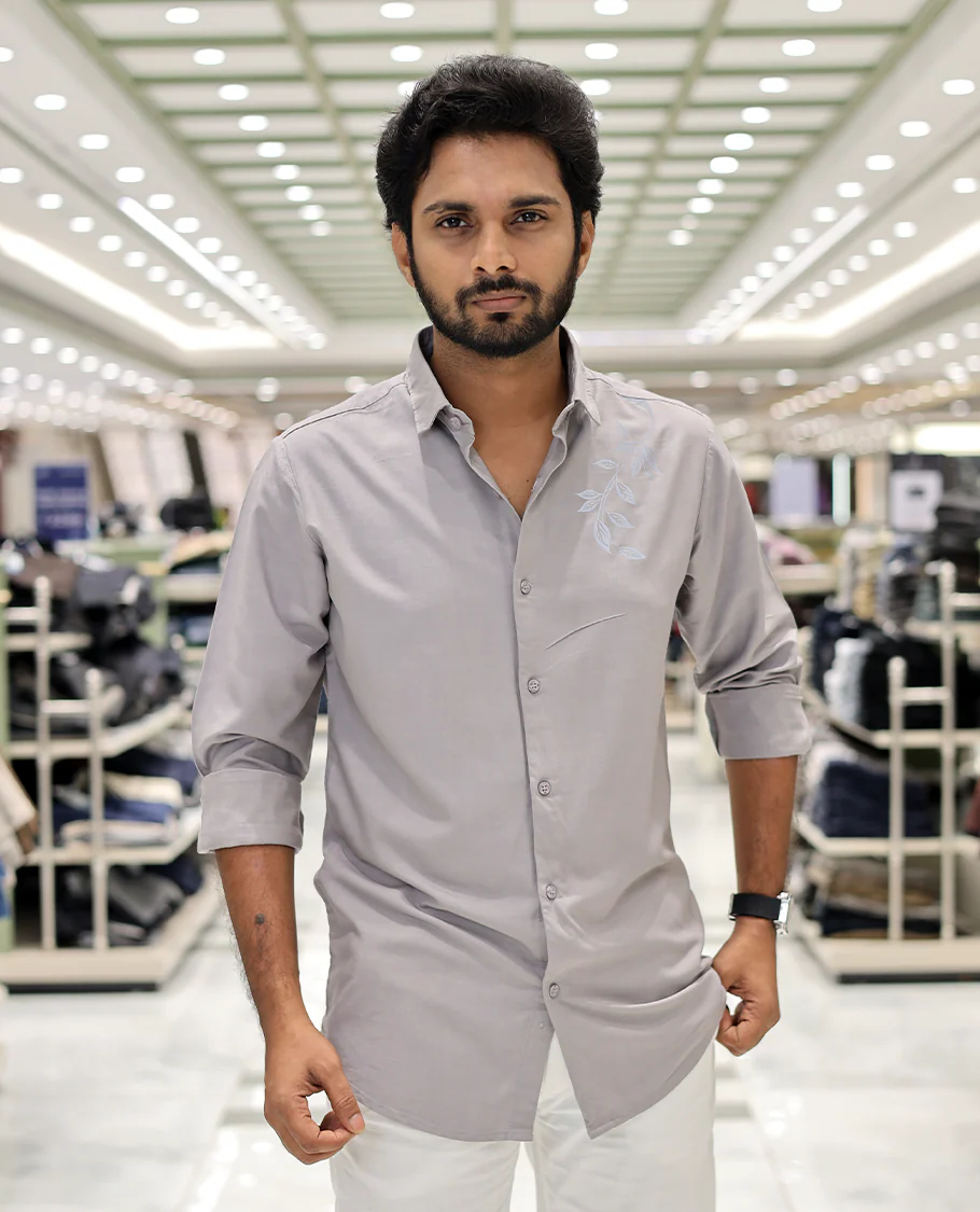 Cream Cotton-Blended Party Wear Shirt, Comes with Floral Print, Full Sleeves, a Spread Collar, a Slim Fit, and Regular Length
