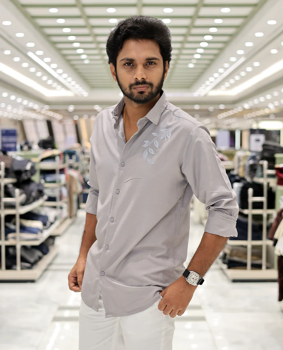 Cream Cotton-Blended Party Wear Shirt, Comes with Floral Print, Full Sleeves, a Spread Collar, a Slim Fit, and Regular Length - Image 2