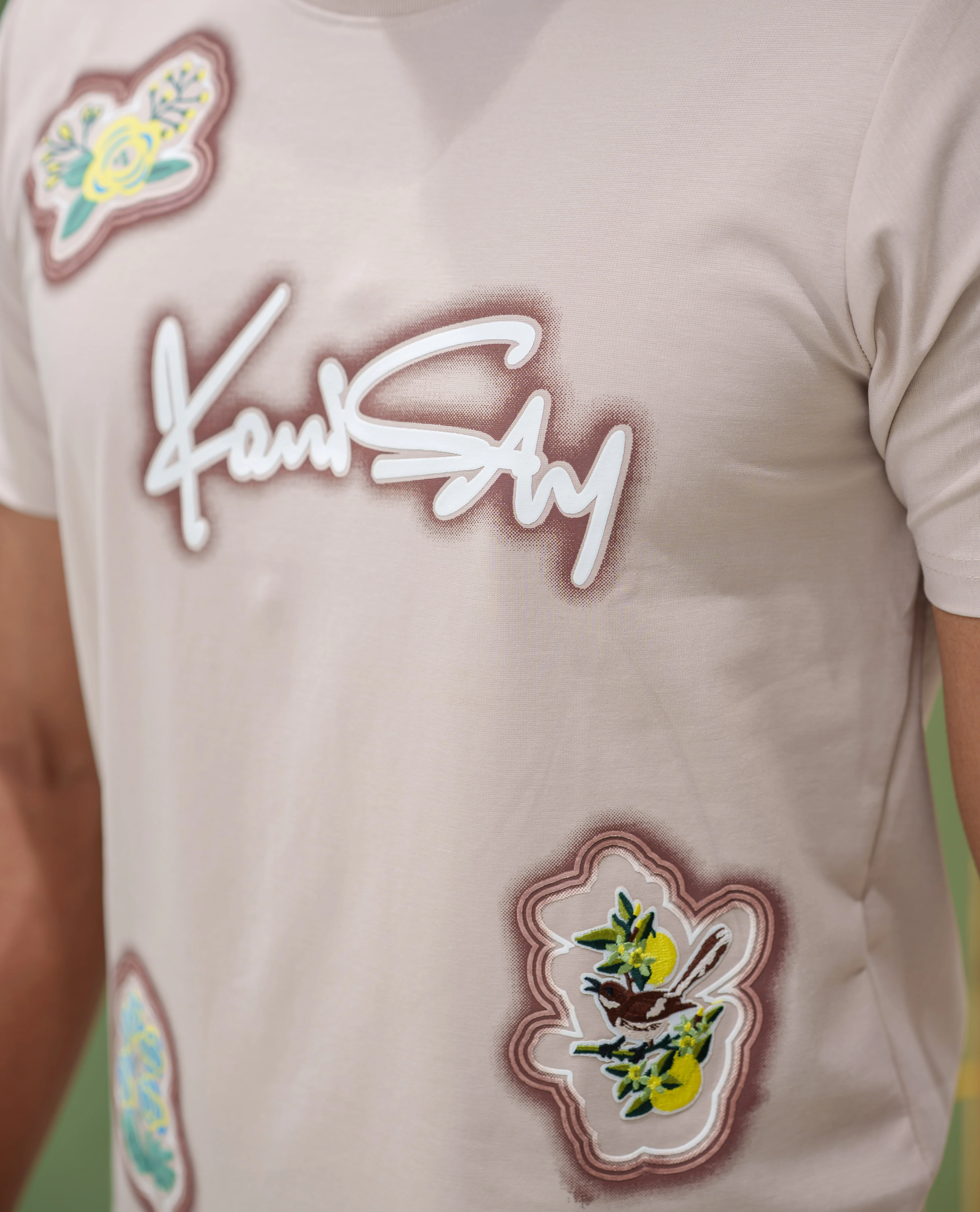 Cream Cotton-Blended T-Shirt, Comes with a Unique Motif Print, a Crew Neck, Half Sleeves, Slim Fit, and Regular Length - Image 6