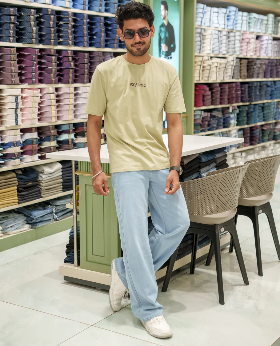 Cream Cotton-Blended T-Shirt Comes with an Deer-Motifs Back Print, Crew Neck, Half Sleeves, Oversized Fit, and Regular Length - Image 3