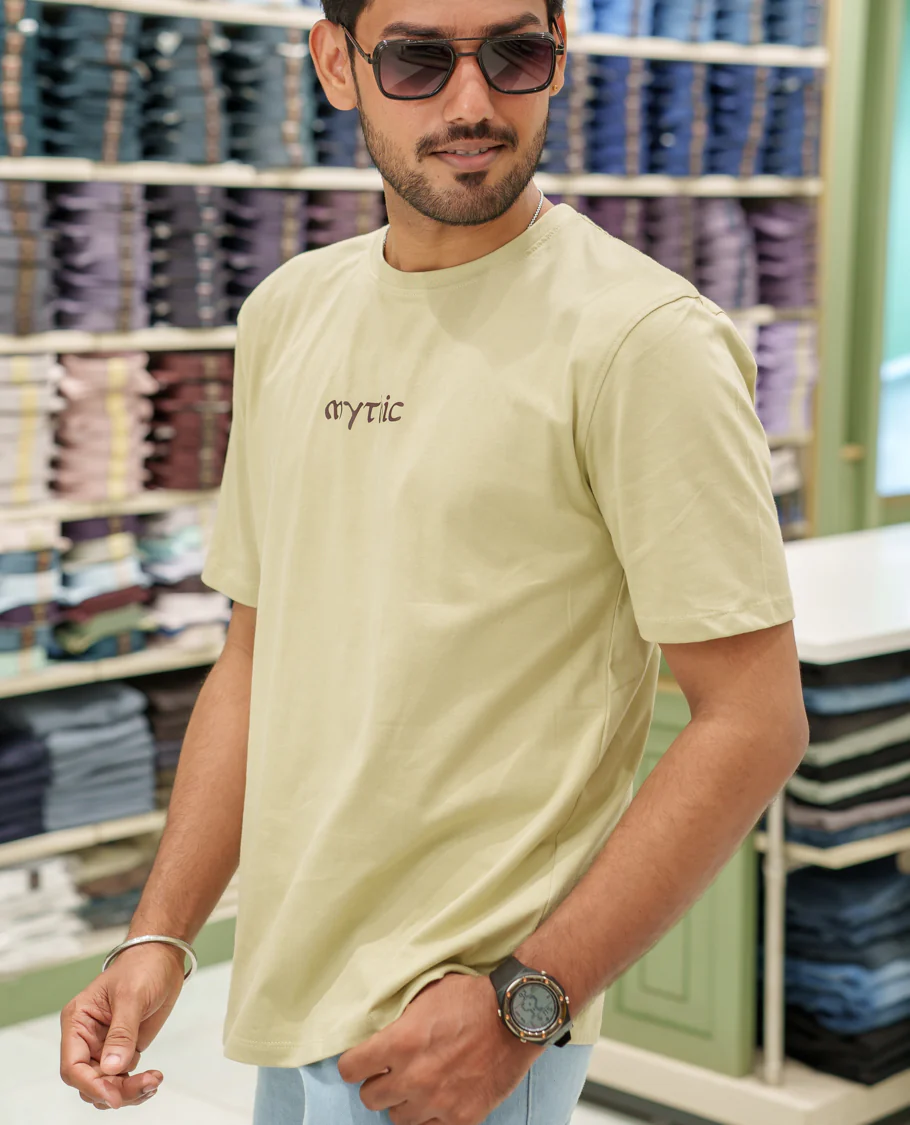 Cream Cotton-Blended T-Shirt Comes with an Deer-Motifs Back Print, Crew Neck, Half Sleeves, Oversized Fit, and Regular Length - Image 4