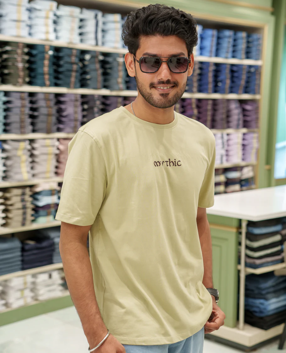 Cream Cotton-Blended T-Shirt Comes with an Deer-Motifs Back Print, Crew Neck, Half Sleeves, Oversized Fit, and Regular Length - Image 5