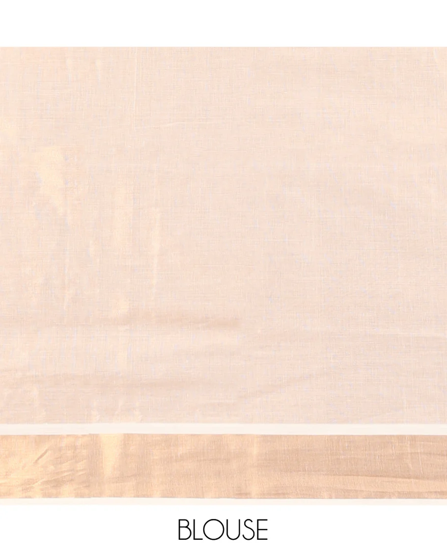 Cream Kerala Cotton Saree, Bedecked with Thread and Zari Buttas All Over Its Body, a Zari Bavanji Border, Pallu of Intricate Designs, and Paired with a Matching Blouse - Image 3