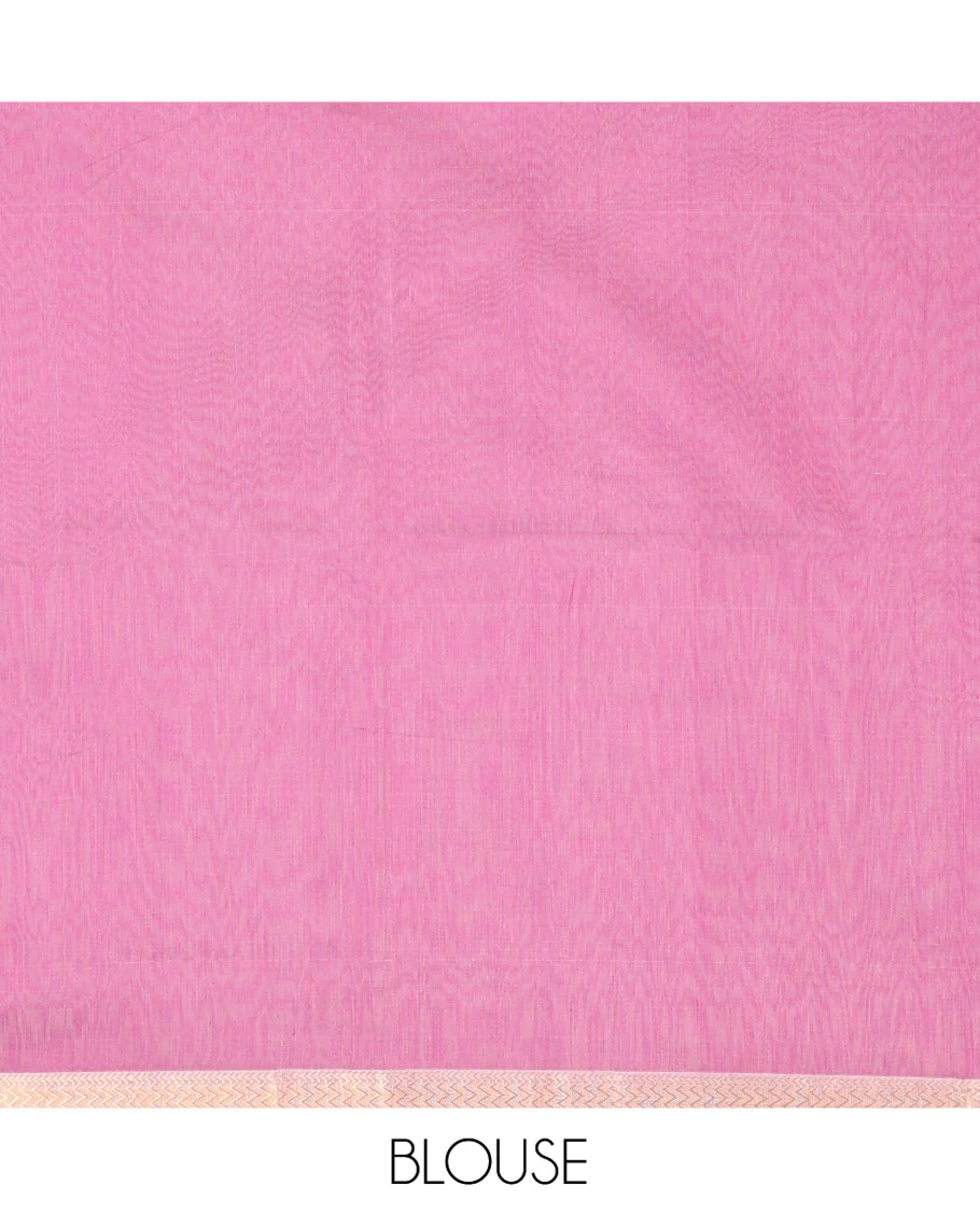 Cream Maheshwari Cotton Saree, Beautified with Thread Buttas All Over Its Body, Highlighted by Zari Piping Chevron Design Border, Captivating Contrast Pallu of Buttas, and Paired with a Contrast Blouse - Image 5