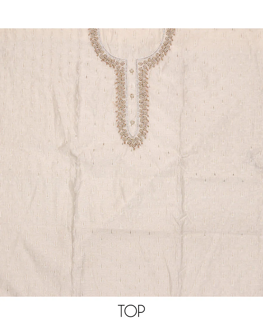 Cream Material Chudidar Set, Subtly Adorned with Sparese Buttas and Embroidery on Tissue Top, a Contrast Santoon Bottom, and Paired with Buttas Steeped Chanderi Silk Dupatta - Image 2
