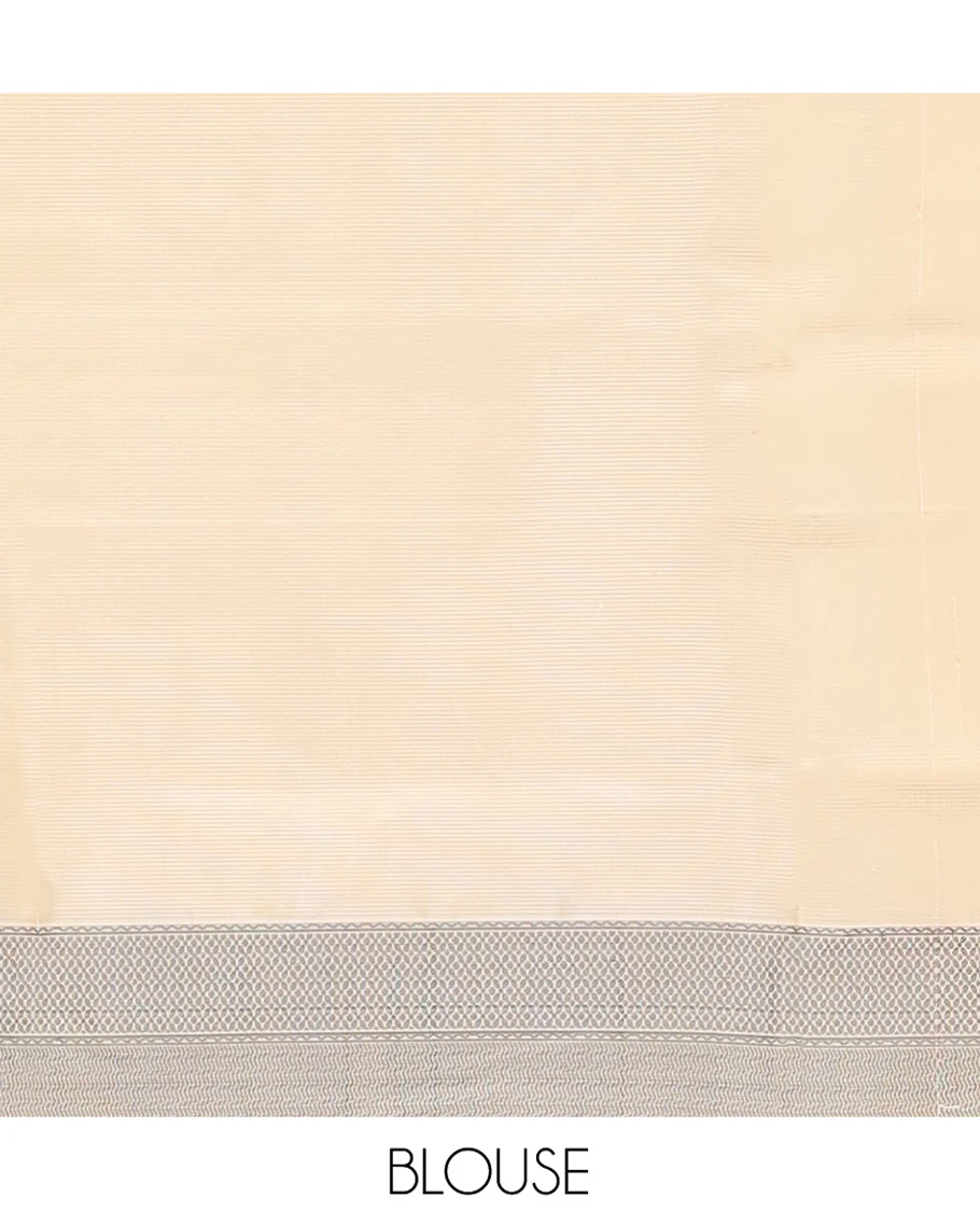 Cream Mayuri Soft Silk Saree, Accentuated with Polka Dot Buttas All Over Its Body, Sparsely Woven Geometric Patterned Border, Pallu Steeped with Floral Designs, and Paired with a Matching Blouse - Image 6