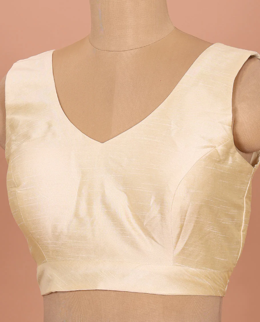 Cream plain front-back V-neck sleeveless readymade blouse - Image 2