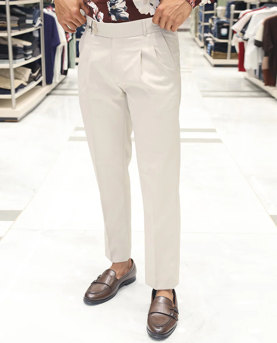 Cream Plain Poly Viscose Blended Formal Trousers Come with a Slim Fit and Regular Length - Image 2