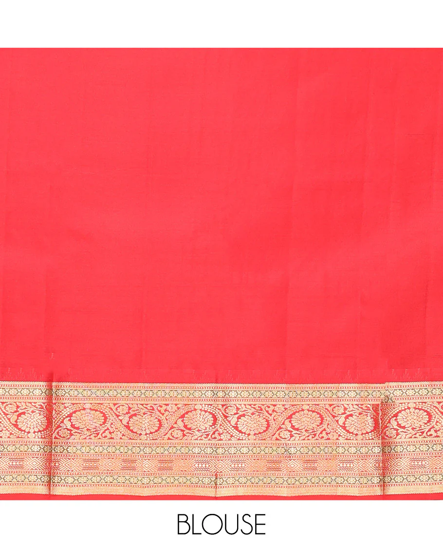 Cream Vasundhara Silk Saree, Subtly Sparkled with Buttas And Checks On Its Body, Complemented by Captivating Contrast Border of Thazampoo Rekku, Muthu, Banaras, and Kodi Visiry Designs, Pallu Steeped with Manga Designs, And Paired with a Contrast Blouse - Image 12