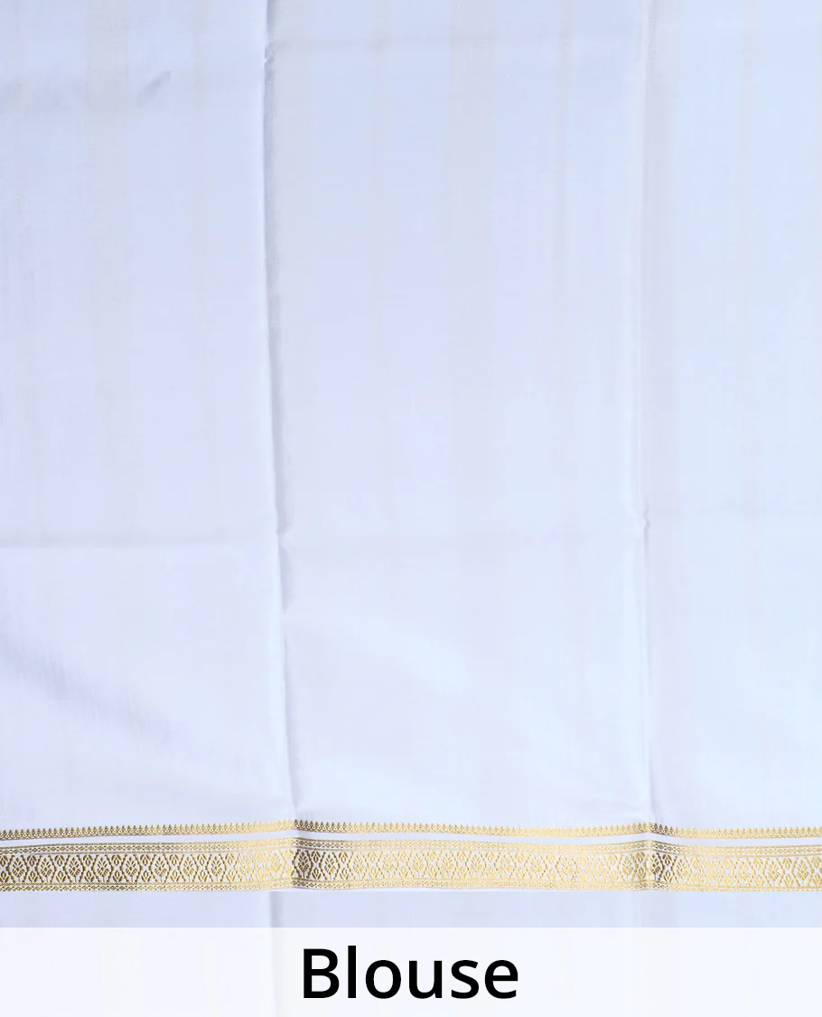 Cream zari buttas and zari checked Mysore silk saree, traditional zari design border, and zari striped pallu - Image 5