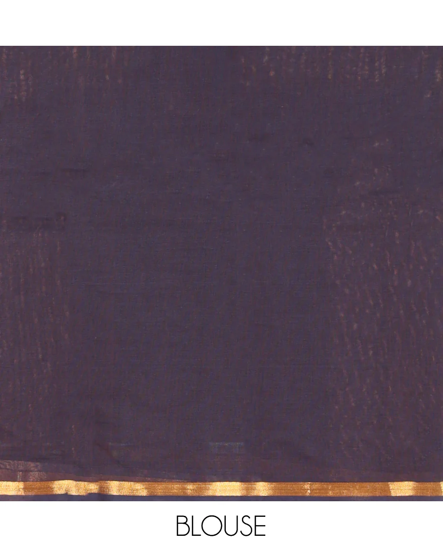 Dark Brown Kanchi Cotton Saree, Adorned with Buttas, a Subtle Piping Border, Intricate Pallu, and a Matching Blouse - Image 4