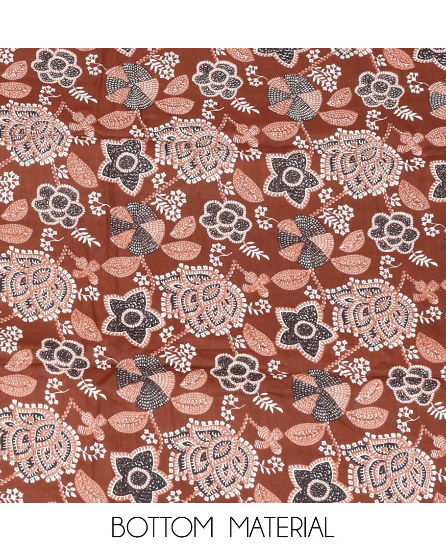 Dark Brown Material Chudidar Set, Adorned with Intricate Designs and Thread Work Cotton Top, a Floral Printed Cotton Bottom, and Paired with an Intricately Printed Cotton Dupatta - Image 3