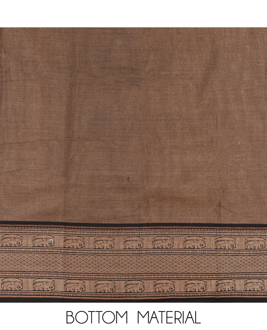 Dark Chikku Mercerised Cotton Material Chudidar Set, Plain with Traditional Motifs Woven Thread Bordered Top, a Plain Bottom, and Paired with a Matching Dupatta - Image 5