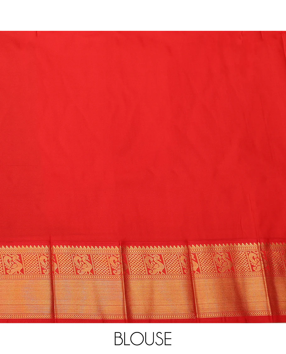 Dark Green Budget Silk Saree, Accentuated with Zari Butta Enclosed Checked Design All Over Its Body, Complemented by a Contrast Traditional Zari Design Border, Pallu of Jaal Design, and Paired with a Contrast Blouse - Image 4