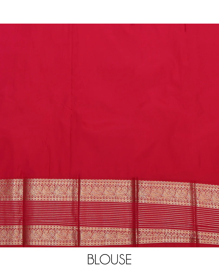 Dark Green Budget Silk Saree, Featuring Zari Buttas All Over Its Body, Complemented by a Contrast Traditional Zari Design Border, Grand Jaal Pallu, and Paired with a Contrast Blouse - Image 4