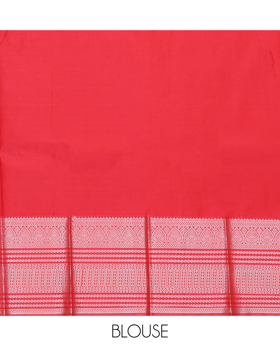 Dark Green Budget Silk Saree, Featuring Zari Buttas and Stripes All Over Its Body, Complemented by a Contrast Traditional Zari Design Border, Grand Jaal Pallu, and Paired with a Contrast Blouse - Image 4