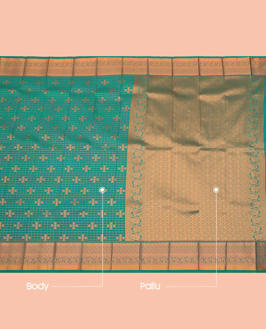 Dark Green Budget Silk Saree, Graced with Zari Buttas and Checks All Over Its Body, Highlighted by a Traditional Zari Design Border, Grand Pallu, and Paired with a Matching Blouse - Image 3