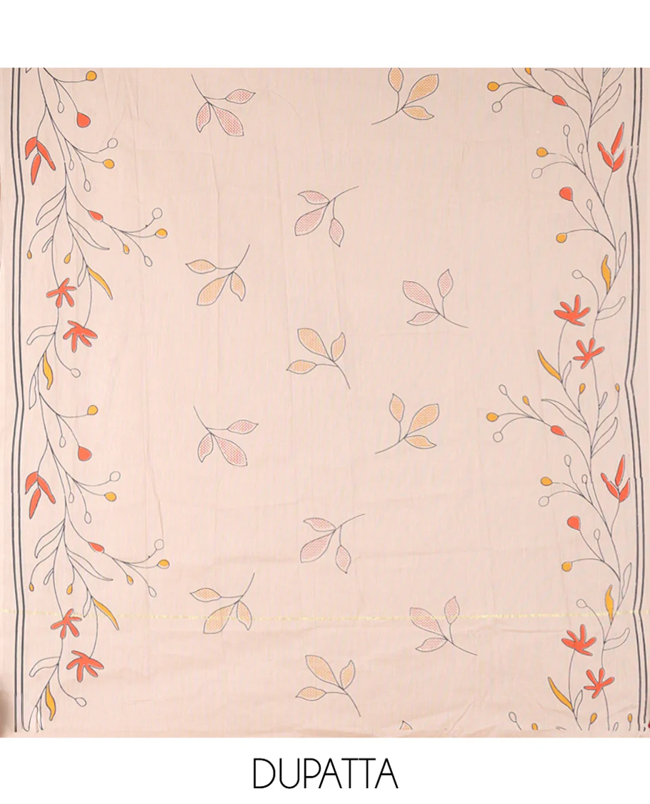 Dark Grey Handloom Cotton Material Chudidar Set, Accentuated with Floral Design Print On Its Top, Complemented by Contrast Bottom, and Paired with a Contrast Floral Printed Dupatta - Image 2