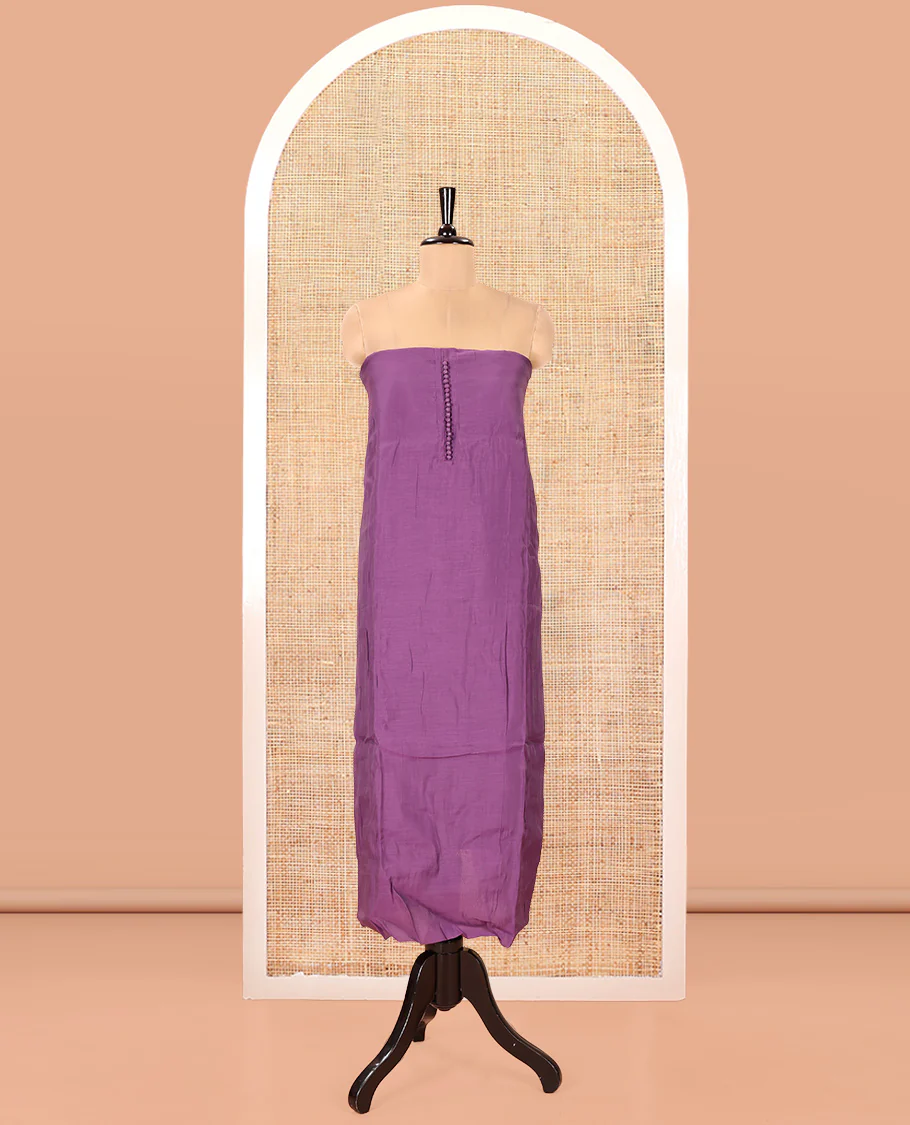 Dark Lavender Mul Chanderi Material Chudidar Set, Delicately Woven with Pom-Pom Neckline on Its Top, a Plain Bottom, and Paired with a Banaras Tissue Zari Decked Up Dupatta - Image 4