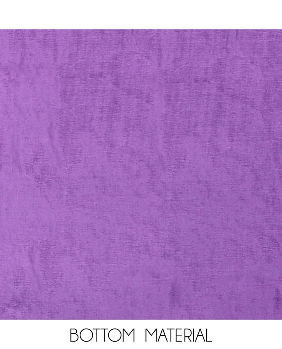Dark Purple Vichitra Silk Material Chudidar Set, Enthralled with Pom-Pom Necklined Top, a Plain Santoon Bottom, and Paired Scallop Multi-Color Floral Embroidered Organza Dupatta - Image 5