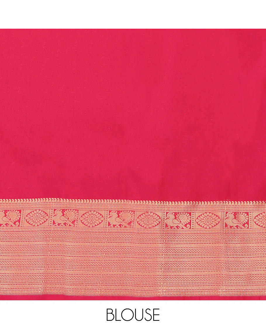 Deep Blue Budget Silk Saree, Charming Accented with Buttas and Stripes All Over Its Body, Highlighted by Traditional Zari Designs Woven Border, Contrast Grand Jaal Pallu, and Paired with a Contrast Blouse - Image 4