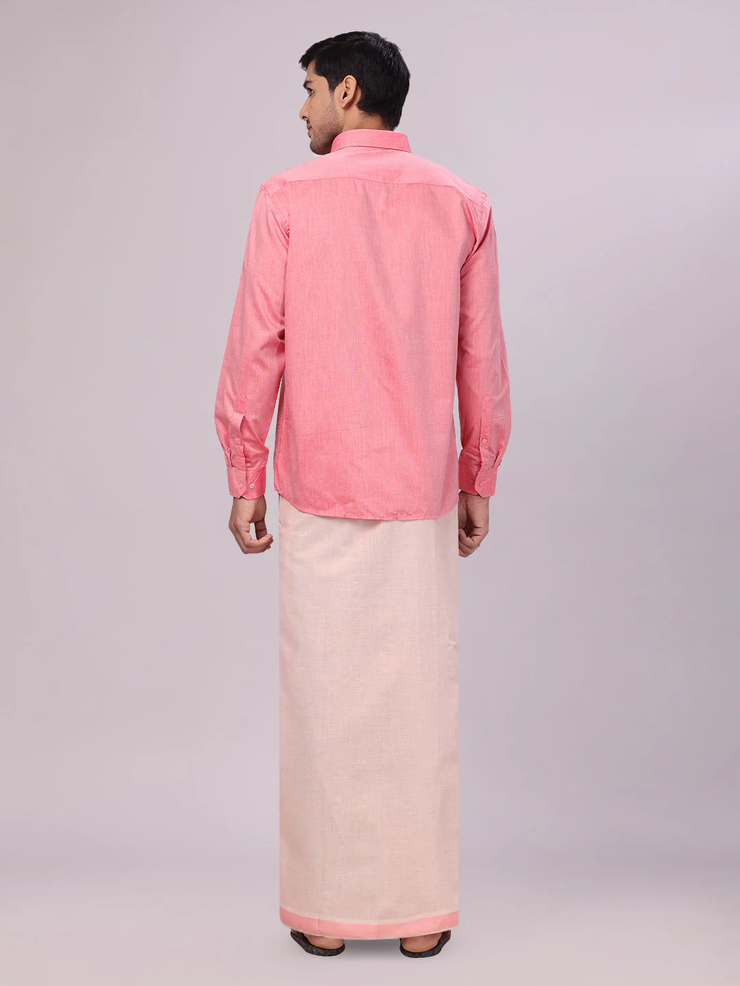 Father & Son Pink Colour Cotton Shirt with Matching Border Tissue Dhoti Combo - Image 7