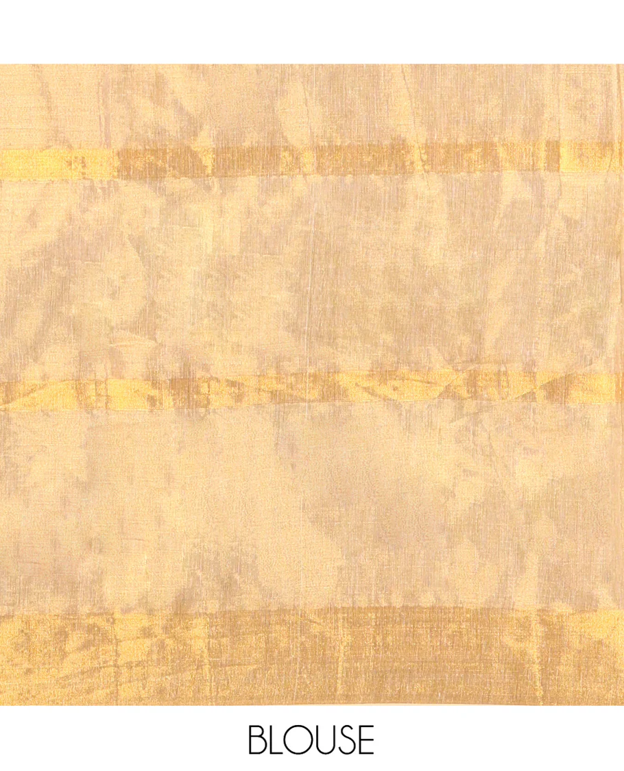 Gleaming Gold Khadi Tissue Saree, Elevated with Zari Stripes All Over Its Body, Highlighted by Zari Bavanji Border, Zari Striped Pallu, and Paired with a Matching Blouse - Image 8
