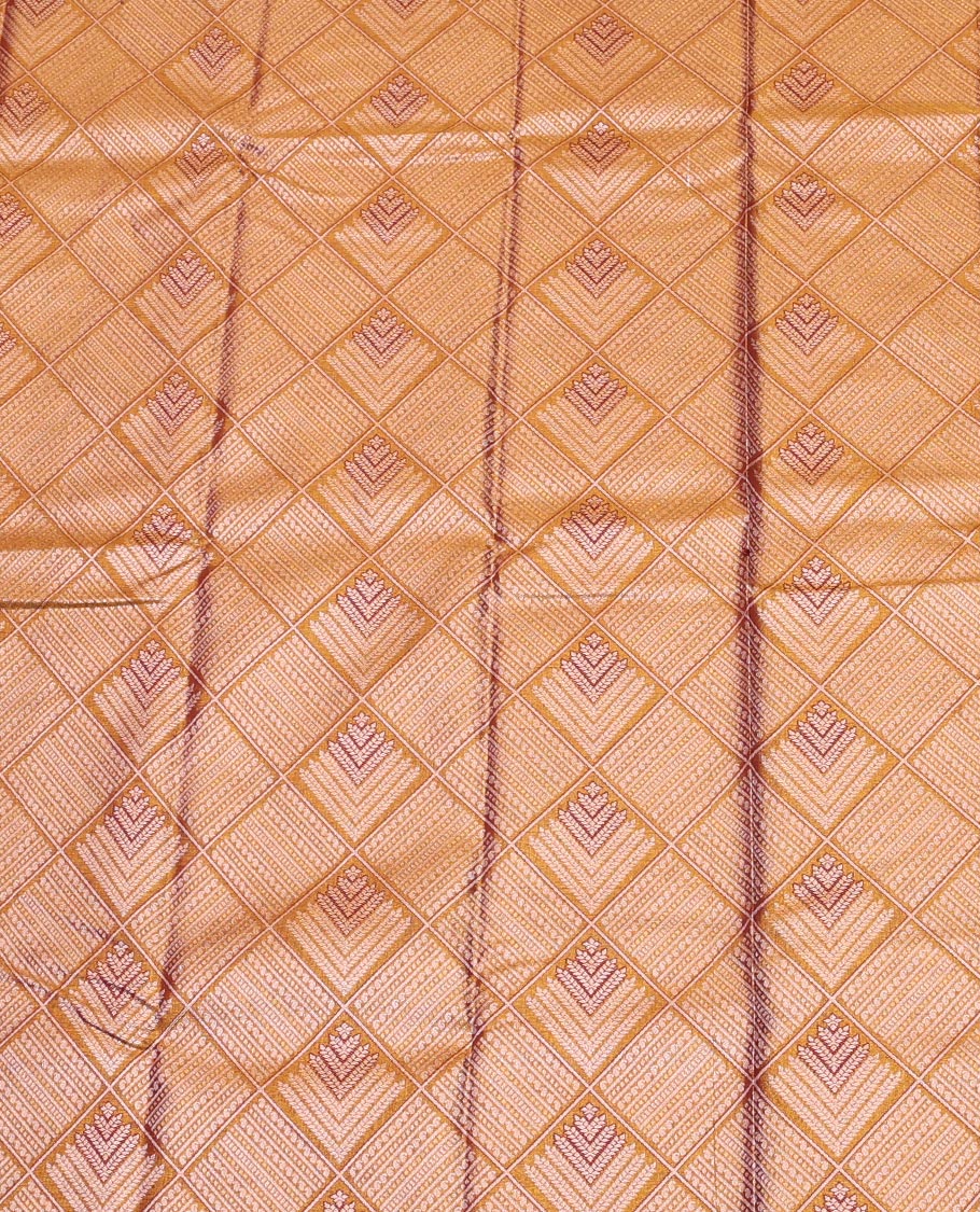 Gold Art Silk Pavadai Material Set, Dazzled with Jacquard Design on Its Skirt, Complemented by a Contrast Traditional Zari Design Border, and Paired with a Contrast Blouse - Image 3
