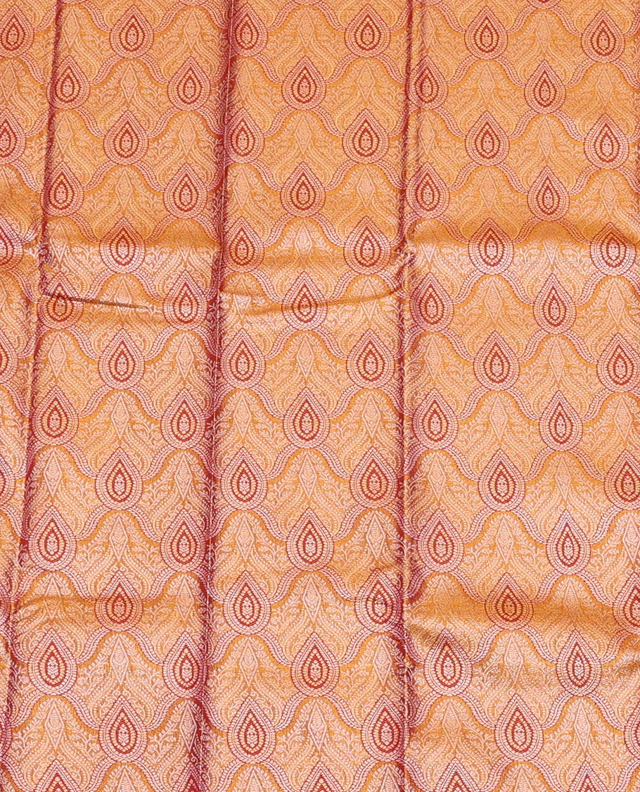 Gold Art Silk Pavadai Material Set Decorated with Jacquard Design on Its Skirt, Complemented by a Contrast Traditional Zari Design Border, and Paired with a Contrast Blouse - Image 3