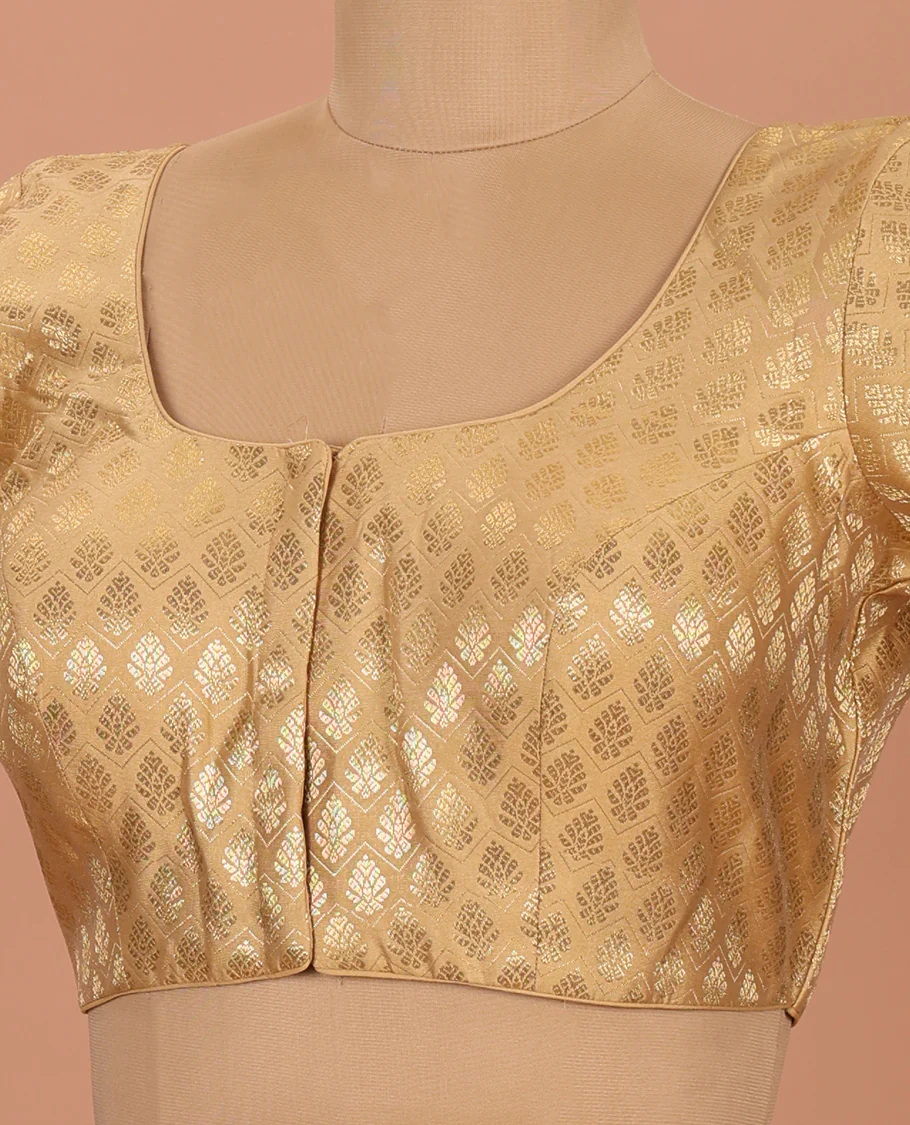 Gold buttas and chevron striped front-back round neck elbow-sleeve readymade blouse - Image 2